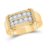 10kt Yellow Gold Mens Round Diamond Double Row Band Ring 7/8 Cttw