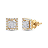 14kt Yellow Gold Womens Baguette Diamond Square Earrings 3/8 Cttw