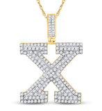 10kt Yellow Gold Mens Round Diamond X Initial Letter Charm Pendant 2-1/3 Cttw