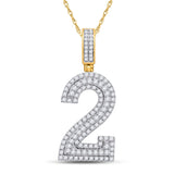 10kt Yellow Gold Mens Round Diamond Number 2 Charm Pendant 1-1/2 Cttw