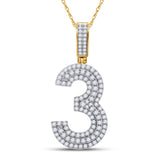 10kt Yellow Gold Mens Round Diamond Number 3 Charm Pendant 1-1/3 Cttw