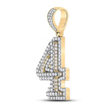 10kt Yellow Gold Mens Round Diamond Number 4 Charm Pendant 1-3/8 Cttw