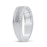 14kt White Gold Mens Round Diamond Wedding Brick Inlay Band Ring 1/3 Cttw