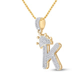 10kt Yellow Gold Mens Baguette Diamond Crown K Letter Charm Pendant 5/8 Cttw