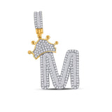 10kt Yellow Gold Mens Round Diamond Crown M Letter Charm Pendant 7/8 Cttw