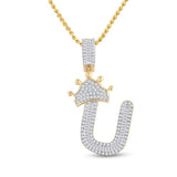 10kt Yellow Gold Mens Baguette Diamond Crown U Letter Charm Pendant 5/8 Cttw
