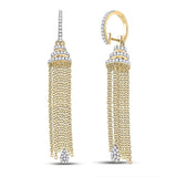 14kt Yellow Gold Womens Round Diamond Chain Teardrop Dangle Earrings 1-5/8 Cttw