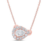 14kt Rose Gold Womens Pear Diamond Solitaire Necklace 1/6 Cttw