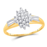 10kt Yellow Gold Womens Round Prong-set Diamond Oval Cluster Ring 1/4 Cttw