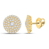 14kt Yellow Gold Womens Round Diamond Cluster Earrings 1 Cttw