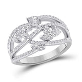 14kt White Gold Womens Marquise Round Diamond Band Ring 1 Cttw