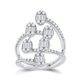 14kt White Gold Womens Baguette Diamond Floating Cluster Ring 1 Cttw