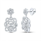 14kt White Gold Womens Baguette Diamond Dangle Earrings 1 Cttw