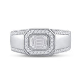 14kt White Gold Womens Baguette Diamond Octagon Cluster Ring 1/2 Cttw