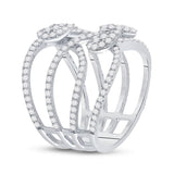 14kt White Gold Womens Round Diamond Abstract Strand Fashion Ring 1-1/2 Cttw