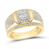 14kt Yellow Gold Mens Baguette Diamond Square Cluster Ring 1 Cttw