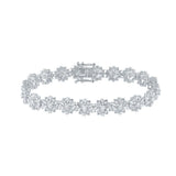 14kt White Gold Womens Baguette Diamond Flower Fashion Bracelet 4 Cttw