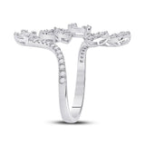 14kt White Gold Womens Baguette Diamond Bypass Cluster Fashion Ring /8 Cttw