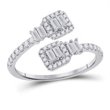 14kt White Gold Womens Baguette Diamond Bisected Band Ring 1/2 Cttw