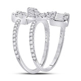 14kt White Gold Womens Round Diamond Spiral Flower Fashion Ring 1 Cttw