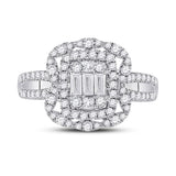 14kt White Gold Womens Baguette Diamond Cluster Ring 1 Cttw