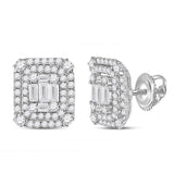 14kt White Gold Womens Baguette Diamond Cluster Earrings 1-1/5 Cttw