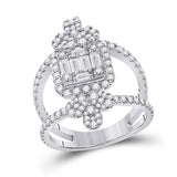 14kt White Gold Womens Round Diamond Negative Space Cluster Fashion Ring 1-1/2 Cttw