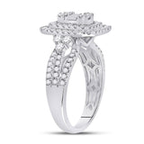14kt White Gold Womens Baguette Round Diamond Cluster Ring 1-1/5 Cttw
