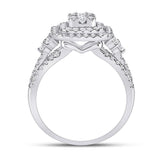 14kt White Gold Womens Baguette Round Diamond Cluster Ring 1-1/5 Cttw