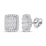 14kt White Gold Womens Baguette Diamond Rectangle Cluster Earrings 1 Cttw
