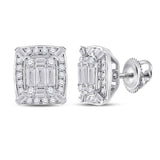 14kt White Gold Womens Baguette Diamond Cluster Earrings 1/2 Cttw