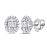 14kt White Gold Womens Baguette Diamond Oval Earrings 3/8 Cttw