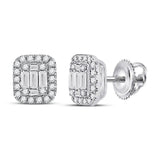 14kt White Gold Womens Baguette Diamond Cluster Earrings 7/8 Cttw