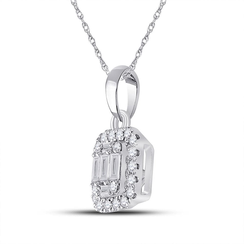 14kt White Gold Womens Baguette Diamond Cluster Pendant 1/4 Cttw