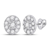 10kt White Gold Womens Round Diamond Oval Earrings 1/3 Cttw