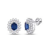 14kt White Gold Womens Oval Blue Sapphire Diamond Halo Earrings 1-3/8 Cttw