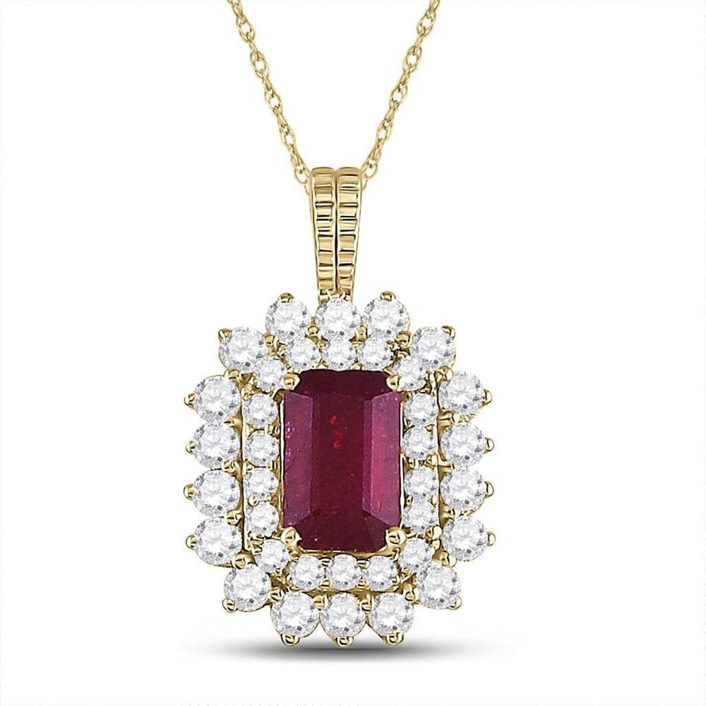14kt Yellow Gold Womens Emerald Ruby Diamond Halo Pendant 7/8 Cttw