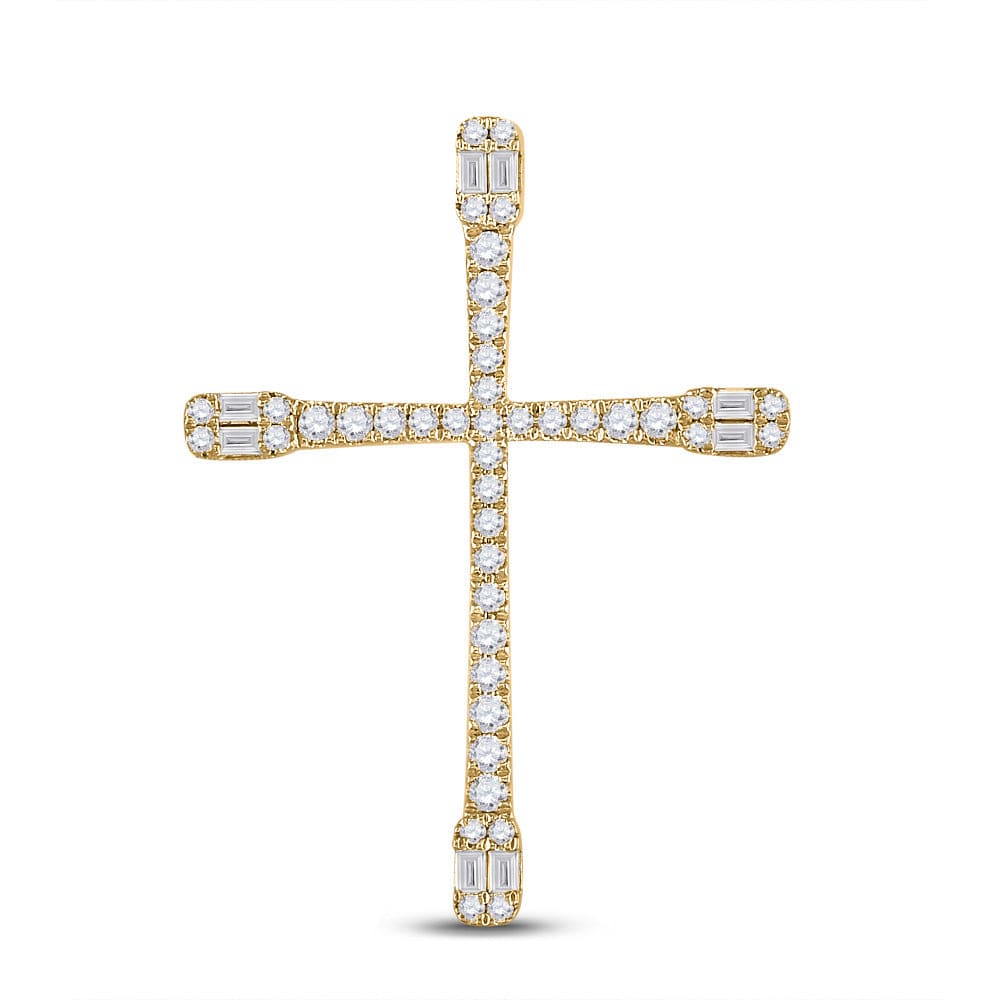 14kt Yellow Gold Womens Baguette Diamond Cross Pendant 3/4 Cttw