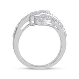 14kt White Gold Womens Baguette Diamond Bypass Cluster Fashion Ring 1-1/3 Cttw