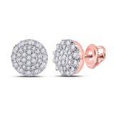 14kt Rose Gold Womens Round Diamond Cluster Earrings 1/2 Cttw