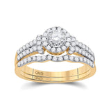 14kt Yellow Gold Round Diamond Halo Bridal Wedding Ring Band Set 5/8 Cttw