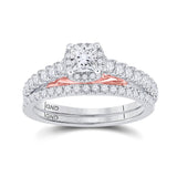 14kt Two-tone Gold Princess Diamond Bridal Wedding Ring Band Set /8 Cttw