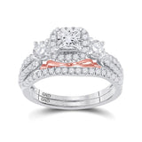 14kt Two-tone Gold Princess Diamond Bridal Wedding Ring Band Set 1-1/2 Cttw