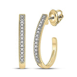 10kt Yellow Gold Womens Round Diamond Half J Hoop Earrings .03 Cttw