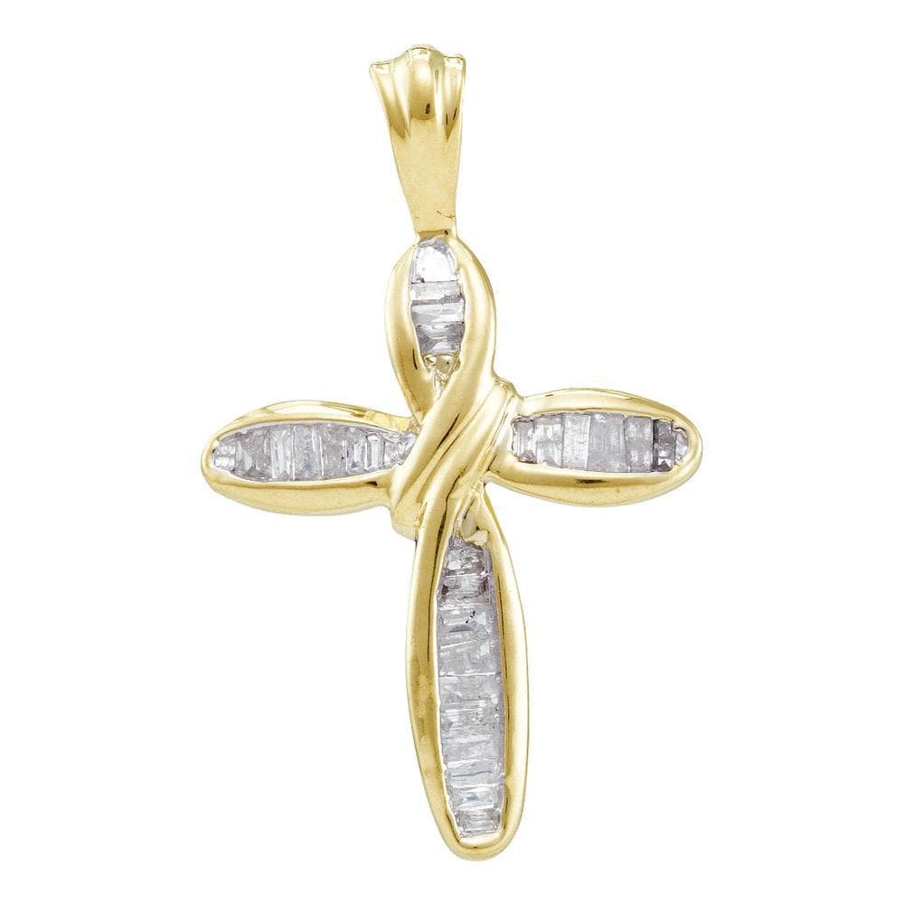 10kt Yellow Gold Womens Baguette Diamond Cross Pendant 1/4 Cttw
