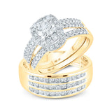 14kt Yellow Gold His Hers Round Diamond Halo Matching Wedding Set 2 Cttw