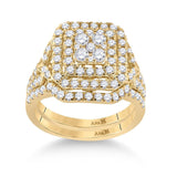 14kt Yellow Gold Round Diamond Bridal Wedding Ring Band Set 1-1/4 Cttw