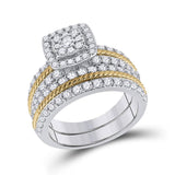 14kt Two-tone Gold His Hers Round Diamond Square Matching Wedding Set 2-3/8 Cttw