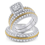14kt Two-tone Gold His Hers Round Diamond Square Matching Wedding Set 2-3/8 Cttw