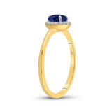 14kt Yellow Gold Womens Round Blue Sapphire Diamond Halo Ring /8 Cttw